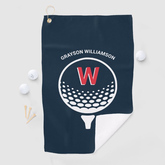 Rotes Weiß und Blau Monogramm Golfhandtuch (Insitu)