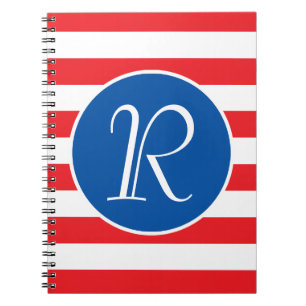 Rotes Weiß und Blau Monogramm Notizblock