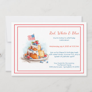 Rotes Weiß und Blau Wasserfarbe Geburtstag Einladu Einladung
