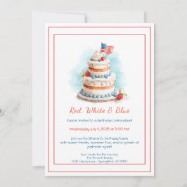 Rotes Weiß und Blau Wasserfarbe Geburtstag Einladu Einladung