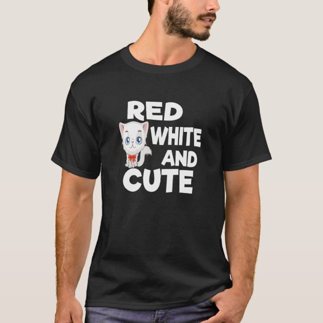 Rotes Weiß und Niedliches Katzen T-Shirt (Vorderseite)