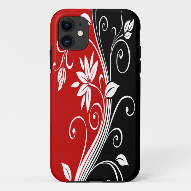Rotes Weiß und Schwarze Blüten Case-Mate iPhone Hülle (Rückseite)