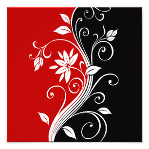 Rotes Weiß und Schwarze Blüten Fotodruck