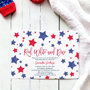 Rotes Weiß und Stars 4. Juli Babydusche Einladung