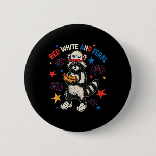 Rotes Weiß und Wild Funny Funny Raccoon 4. Juli T- Button