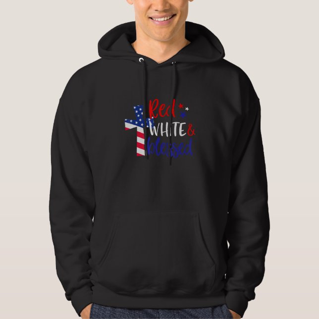 Rotes Weißes Amerikanisches Jesus-Kreuz Christlich Hoodie (Vorderseite)