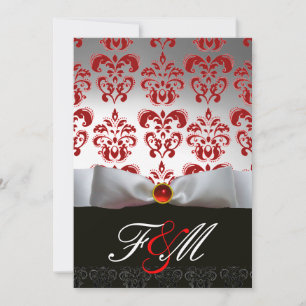 ROTES WEIßES BAND & SCHWARZER DAMAST MONOGRAMM Rub Einladung