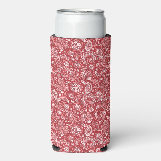 Rotes weißes Batik-Boho-Muster Selters Dosenkühler (Seltzer Vorderseite)