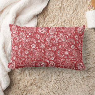 Rotes weißes Batik-Boho-Stil floral Paisley-Muster Lendenkissen