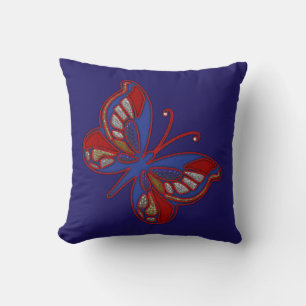 Rotes weißes blaues Butterfly-Blue-Quaddelpilz Kissen