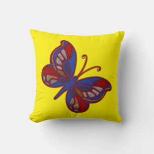 Rotes weißes blaues Butterfly-Gelbes Quaddelkissen Kissen