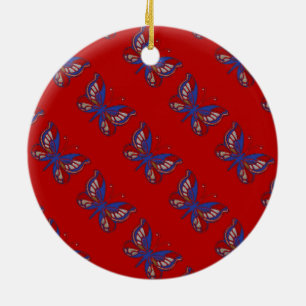 Rotes weißes blaues Schmetterlingswerk Keramikornament