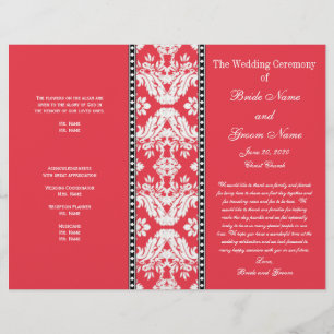 Rotes weißes Damast-Hochzeitsprogramm
