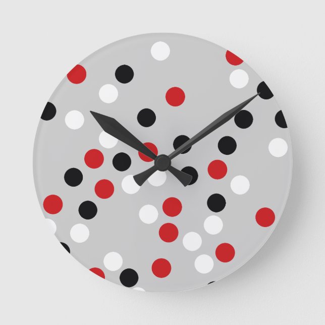 rotes weißes Fleckmuster Runde Wanduhr (Vorderseite)