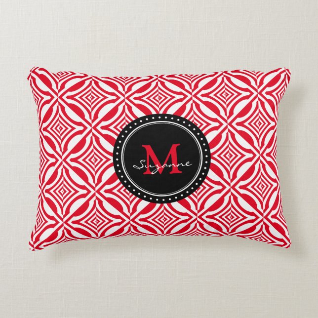 Rotes weißes geometrisches aufgehobenes Muster Zierkissen (Vorderseite)