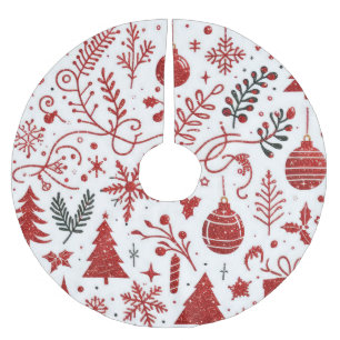 Rotes weißes Holiday Tree Skirt Polyester Weihnachtsbaumdecke
