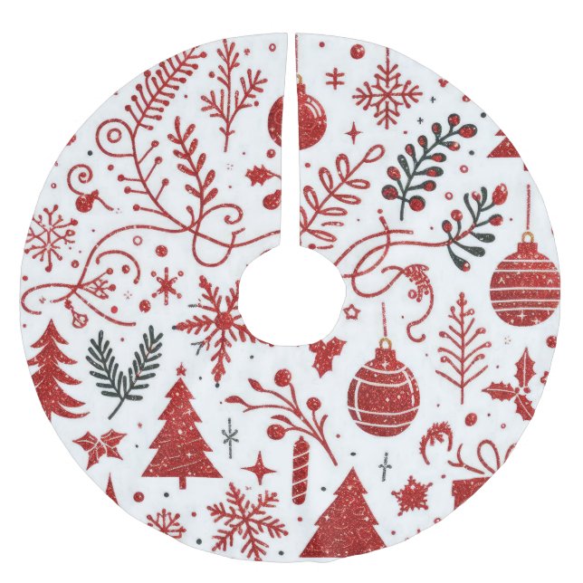 Rotes weißes Holiday Tree Skirt Polyester Weihnachtsbaumdecke (Vorderseite)