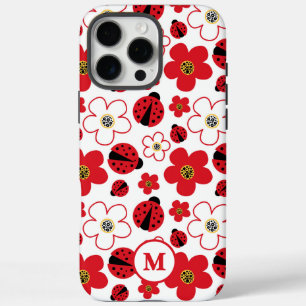 Rotes Weißes Marienkäfer Blumen Monogramm Muster iPhone 16 Pro Max Hülle