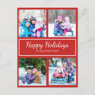 Rotes Weißes Mehrfach-Foto-Weihnachts-Feiertags-Gr Postkarte