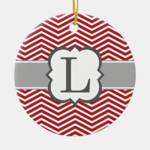 Rotes weißes Monogramm Letter L Zickzack Keramik Ornament