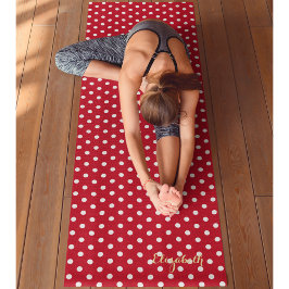 Rotes weißes Retro-Chic Polka Dots Monogramm Übung Yogamatte