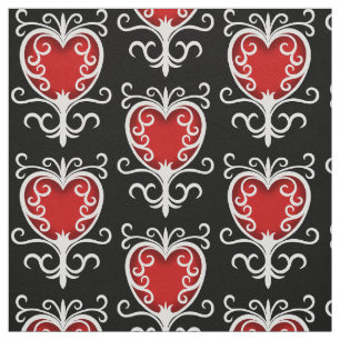 Rotes weißes schwarzes Herzmuster Stoff
