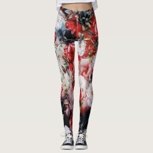 Rotes weißes schwarzes mit Blumenyoga der Leggings