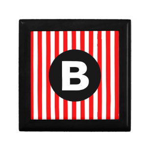 Rotes weißes Streifen schwarzes Monogramm Erinnerungskiste