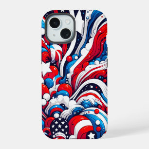Rotes, weißes und blaues abstraktes US-Flaggen-Pat iPhone 15 Hülle