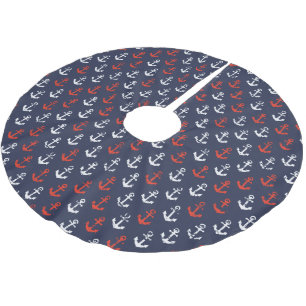 Rotes weißes und blaues Marine-Muster Polyester Weihnachtsbaumdecke