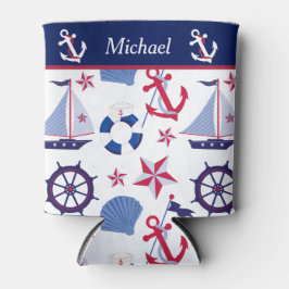 Rotes weißes und blaues Nautikongramm Dosenkühler