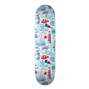 Rotes weißes und blaues nautischmuster skateboard