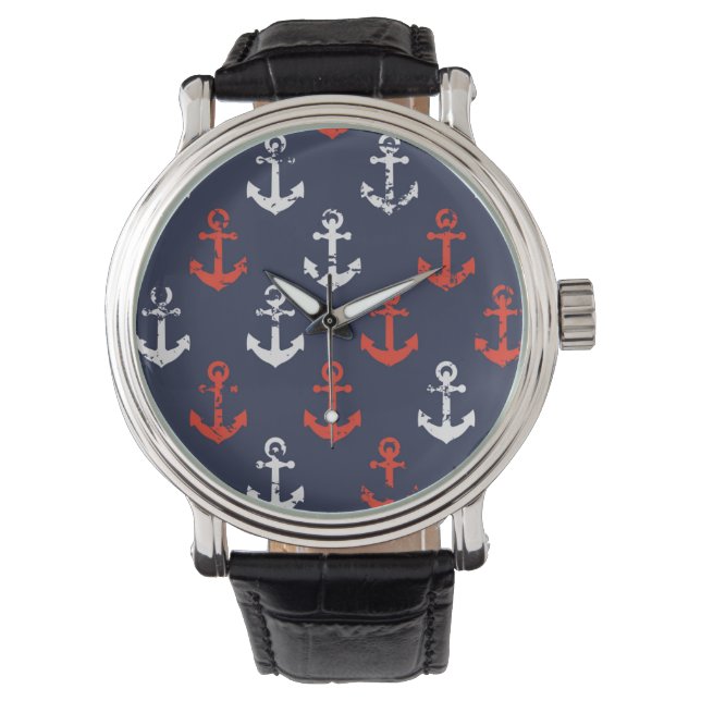 rotes, weißes und blaues Navy-Muster Armbanduhr (Vorderseite)