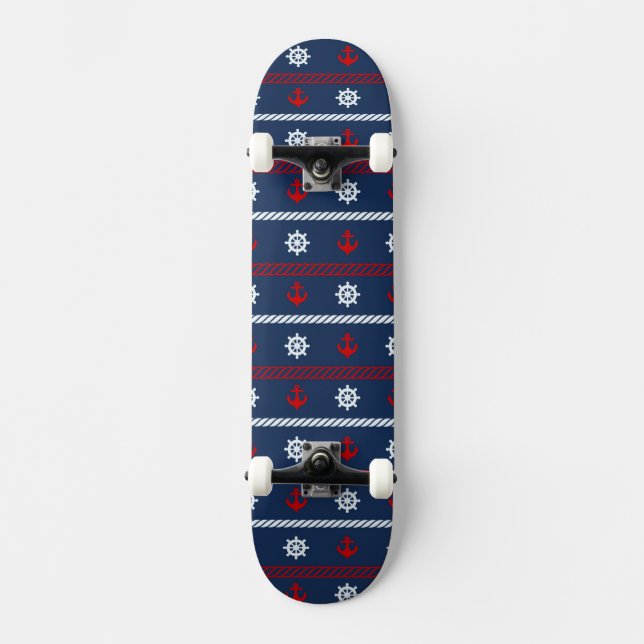 Rotes weißes und blaues Ozean-Muster Skateboard (Vorderseite)