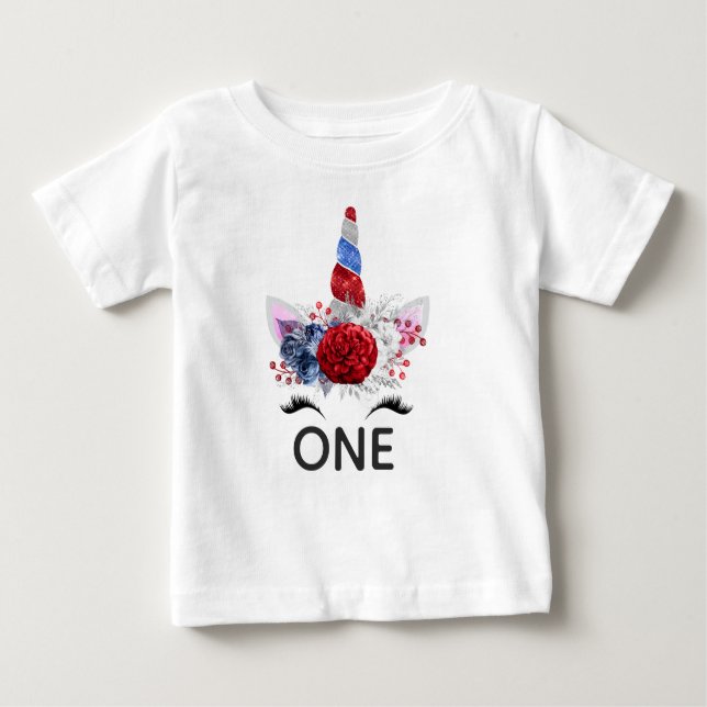 Rotes, Weißes und Blaues Patriotisches Einhorn Baby T-shirt (Vorderseite)
