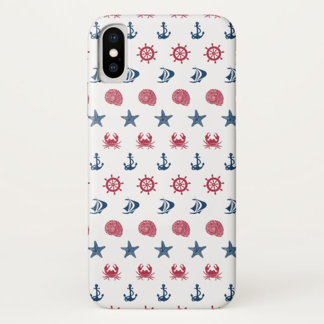 Rotes weißes und blaues Seesymbol-Muster Case-Mate iPhone Hülle (Rückseite)