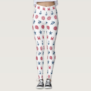 Rotes weißes und blaues Seesymbol-Muster Leggings