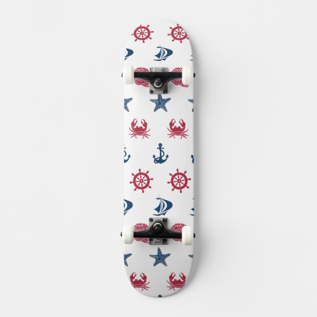 Rotes weißes und blaues Seesymbol-Muster Skateboard (Vorderseite)