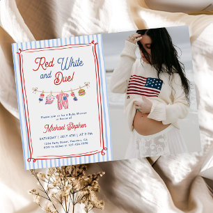 Rotes, Weißes und Fälliges 4. Juli-Baby-Shower-Fot Einladung