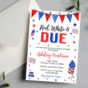 Rotes Weißes und Fälliges Baby Shower 4. Juli Einl Einladung
