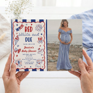 Rotes Weißes und Fälliges Baby Shower Foto Einladu Einladung