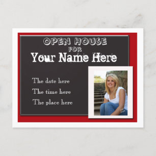 Rotes weißes und schwarzes invitati offenes Haus Einladungspostkarte