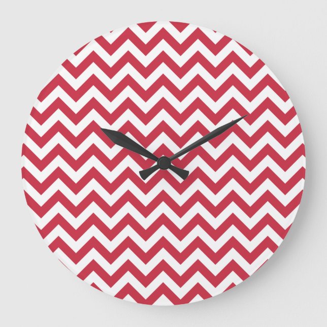 Rotes weißes Zickzack Muster Große Wanduhr (Vorderseite)