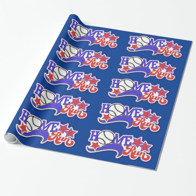 Rotes White & Blue Zuhause Run Baseball Wrapping P Geschenkpapier (Ungerollt)