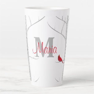 Rotes Winter Bird Woodland Tree Rustic Monogram Milchtasse