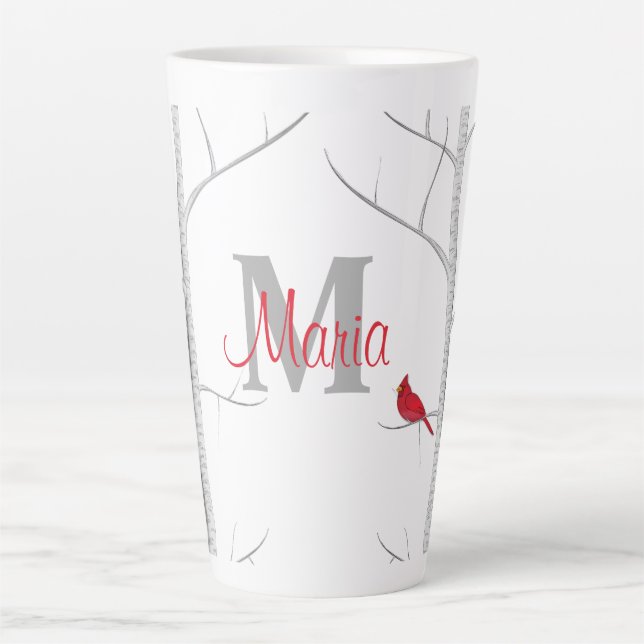 Rotes Winter Bird Woodland Tree Rustic Monogram Milchtasse (Vorderseite)