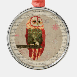 Rotes Winter-Eulen-Schneeflocken-Ornament Silbernes Ornament
