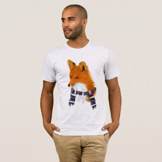 Rotes Winter-Schal-Kunst-T-Shirt Fox tragendes T-Shirt