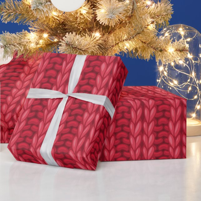 Rotes Winterstrickmuster Wollig Geschenkpapier (Feiertage)