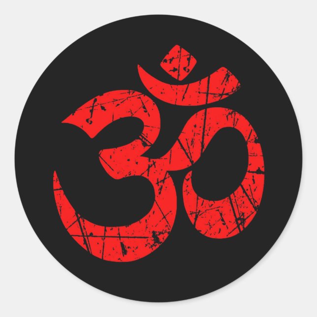 Rotes Yoga-Symbol auf schwarz Runder Aufkleber (Vorderseite)